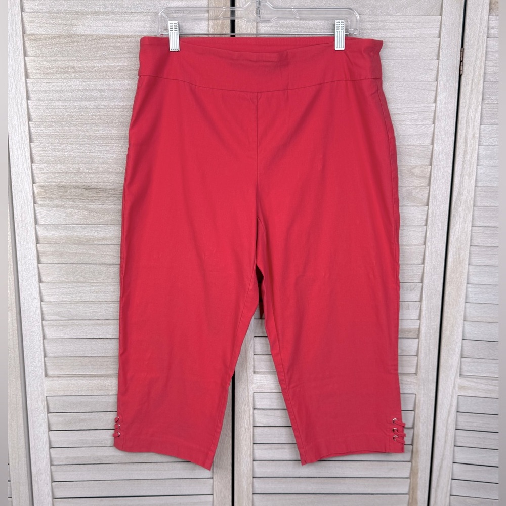 AVENUE Pull On Stretchy Capri Pants Bright Red/Coral-16